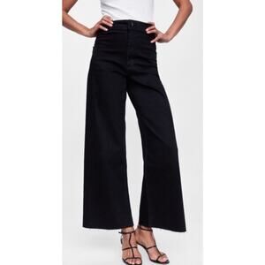 Zara Marine (Sailor) Wide Leg Straight Fit High Waisted Jeans Black Sz. 2
